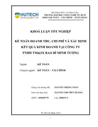 Khóa luận Kế toán doanh thu, chi phí và xác định kết quả kinh doanh tại công ty TNHH TM&SX Minh Tường