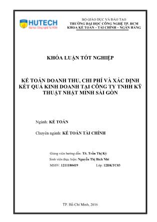 Khóa luận Kế toán doanh thu, chi phí và xác định kết quả kinh doanh Công ty TNHH kỹ thuật Nhật Minh Sài Gòn