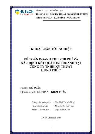 Khóa luận Kế toán doanh thu, chi phí và xác định kết quả kinh doanh tại Công ty TNHH Kỹ thuật Hưng Phúc