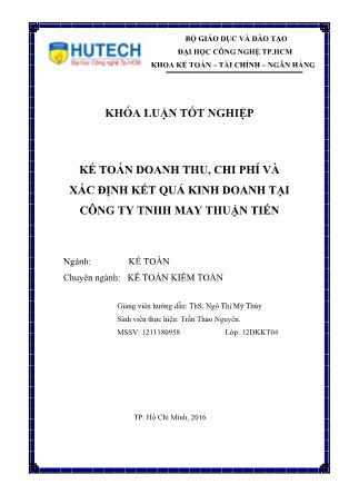 Khóa luận Kế toán doanh thu, chi phí và xác định kết quả kinh doanh tại Công ty TNHH May Thuận Tiến