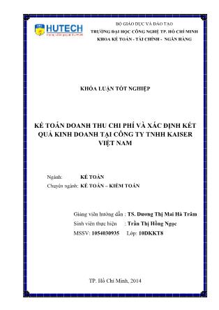 Khóa luận Kế toán doanh thu, chi phí và xác định kết quả kinh doanh tại Công ty TNHH Kaiser Việt Nam