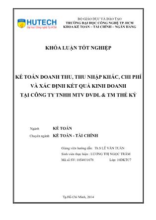 Khóa luận Kế toán Doanh thu, Thu nhập khác, Chi phí và Xác định kết quả kinh doanh tại Công ty TNHH MTV DVDL & TM Thế Kỷ