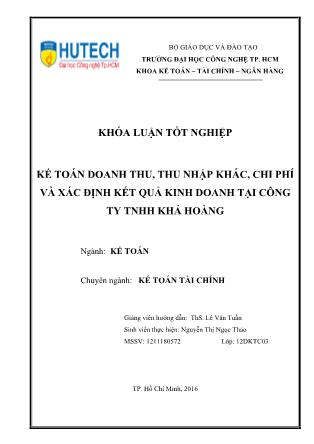 Khóa luận Kế toán doanh thu, thu nhập khác, chi phí và xác định kết quả kinh doanh tại Công ty TNHH Khả Hoàng