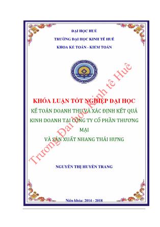 Khóa luận Kế toán doanh thu và xác định kết quả kinh doanh tại Công ty cổ phần Thương mại và sản xuất nhang Thái Hưng