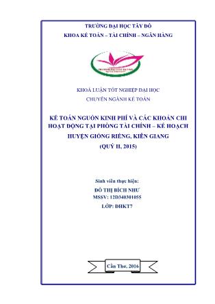 Khóa luận Kế toán nguồn kinh phí và các khoản chi hoạt động tại Phòng Tài chính - Kế hoạch huyện Giồng Riềng