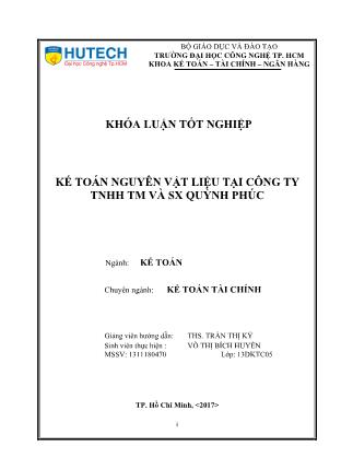 Khóa luận Kế toán nguyên vật liệu tại công ty TNHH TM và SX Quỳnh Phúc