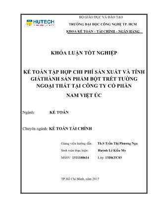 Khóa luận Kế toán tập hợp chi phí sản xuất và tính giá thành sản phẩm bột trét tường ngoại thất tại Công ty Cổ phần Nam Việt Úc