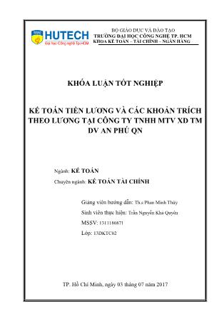 Khóa luận Kế toán tiền lương và các khoản trích theo lương tại công ty TNHH MTV XD TM DV An Phú QN