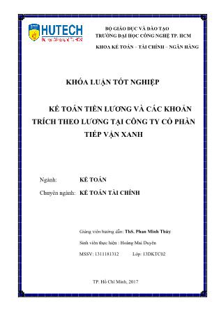 Khóa luận Kế toán tiền lương và các khoản trích theo lương tại Công ty Cổ phần Tiếp Vận Xanh