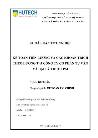 Khóa luận Kế toán tiền lương và các khoản trích theo lương tại Công ty Cổ phần Tư vấn và Đại lý Thuế TPM