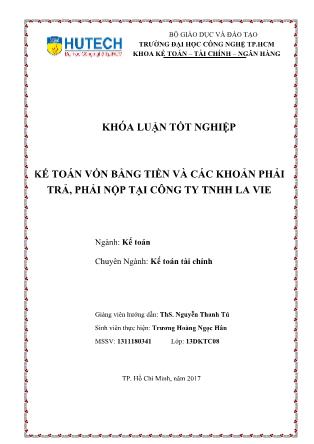 Khóa luận Kế toán vốn bằng tiền và các khoản phải trả, phải nộp tại Công ty TNHH La Vie