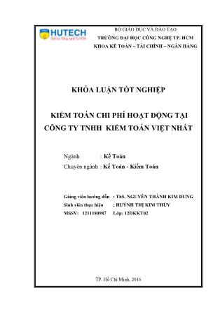 Khóa luận Kiểm toán chi phí hoạt động tại Công ty TNHH Kiểm toán Việt Nhất