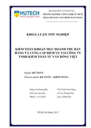 Khóa luận Kiểm toán khoản mục doanh thu bán hàng và cung cấp dịch vụ tại Công ty TNHH Kiểm toán Tư vấn Rồng Việt