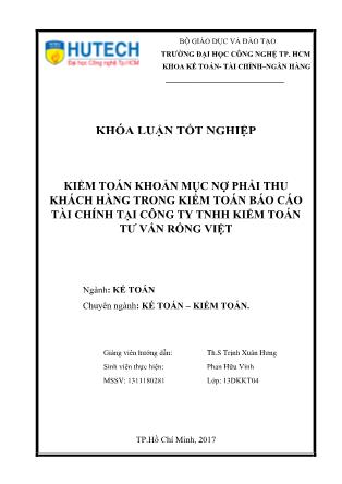 Khóa luận Kiểm toán khoản mục nợ phải thu khách hàng trong kiểm toán BCTC tại công ty TNHH Kiểm toán tư vấn Rồng Việt