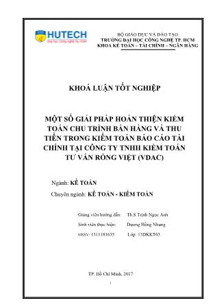 Khóa luận Một số giải pháp hoàn thiện kiểm toán chu trình bán hàng và thu tiền trong kiểm toán báo cáo tài chính tại Công ty TNHH Kiểm toán Tư vấn Rồng Việt (VDAC)