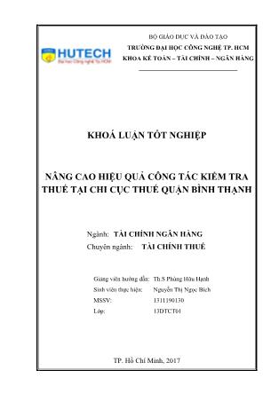 Khóa luận Nâng cao hiệu quả công tác kiểm tra thuế tại Chi cục thuế quận Bình Thạnh