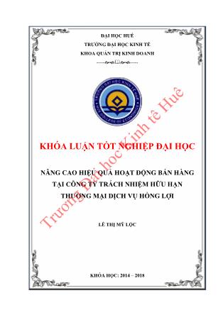 Khóa luận Nâng cao hiệu quả hoạt động bán hàng tại Công ty TNHH Thương Mại Dịch Vụ Hồng Lợi