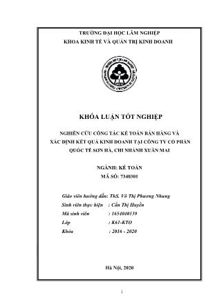 Khóa luận Nghiên cứu công tác kế toán bán hàng và xác định kết quả kinh doanh tại Công ty cổ phần quốc tế Sơn Hà - Chi nhánh Xuân Mai - Hà Nội