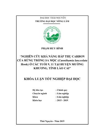 Khóa luận Nghiên cứu khả năng hấp thụ carbon của rừng trồng sa mộc (Cunnighamia lanceolata Hook) ở các tuổi 9, 11 tại huyện Mường Khương, tỉnh Lào Cai
