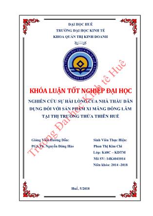 Khóa luận Nghiên cứu sự hài lòng của nhà thầu dân dụng đối với sản phẩm xi măng Đồng Lâm tại thị trường Thừa Thiên Huế