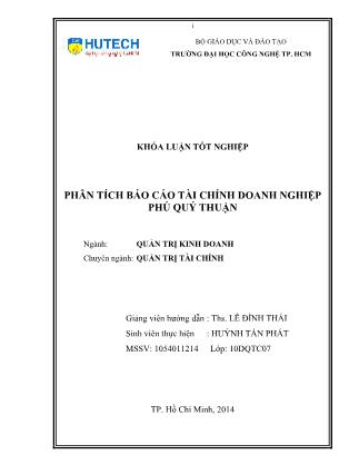 Khóa luận Phân tích Báo cáo tài chính doanh nghiệp Phú Quý Thuận