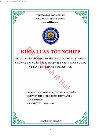 Khóa luận Phân tích rủi ro tín dụng trong hoạt động cho vay tại ngân hàng TMCP Việt Nam Thịnh Vượng VPBank chi nhánh Bến Ngự Huế