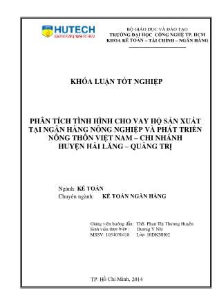 Khóa luận Phân tích tình hình cho vay hộ sản xuất tại NNHo&PTNT Việt Nam - CN huyện Hải Lăng - Quảng Trị