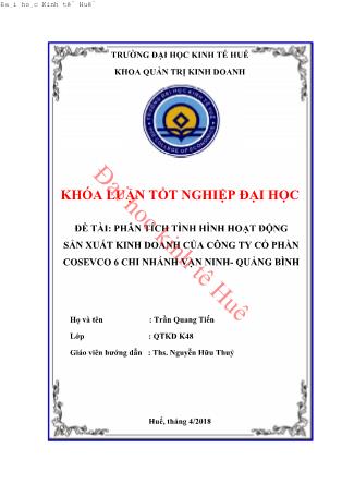 Khóa luận Phân tích tình hình hoạt động sản xuất kinh doanh của công ty cổ phần COSEVCO 6 chi nhánh Vạn Ninh - Quảng Bình