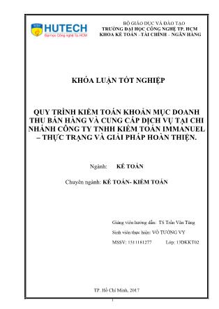 Khóa luận Quy trình Kiểm toán khoản mục doanh thu bán hàng và cung cấp dịch vụ tại CN Công ty TNHH Kiểm toán Immanuel - Thực trạng và giải pháp hoàn thiện