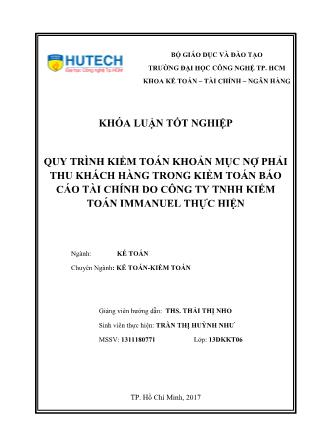 Khóa luận Quy trình kiểm toán khoản mục phải thu khách hàng trong kiểm toán Báo cáo tài chính do Công ty TNHH Kiểm toán Immanuel thực hiện