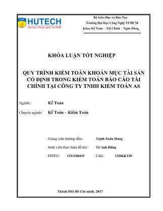 Khóa luận Quy trình kiểm toán khoản mục TSCĐ trong kiểm toán BCTC tại công ty kiểm toán AS