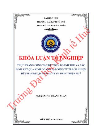 Khóa luận Thực trạng công tác kế toán doanh thu và xác định kết quả kinh doanh tại Công ty trách nhiệm hữu hạn du lịch khách sạn Thân Thiện Huế