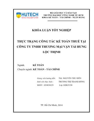 Khóa luận Thực trạng công tác kế toán thuế tại công ty TNHH thương mại vận tải Hưng Lộc Thịnh