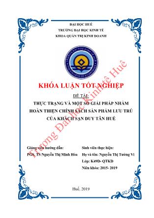 Khóa luận Thực trạng và một số giải pháp nhằm hoàn thiện chính sách sản phẩm lưu trú của khách sạn Duy Tân