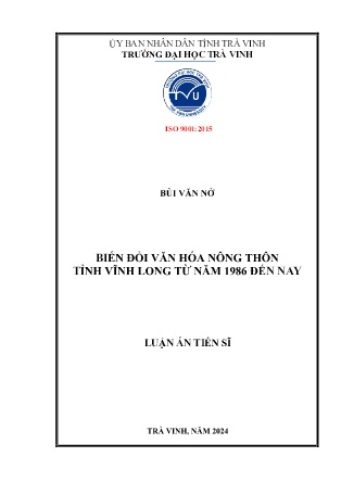 Luận án Biến đổi văn hóa nông thôn tỉnh Vĩnh Long từ năm 1986 đến nay