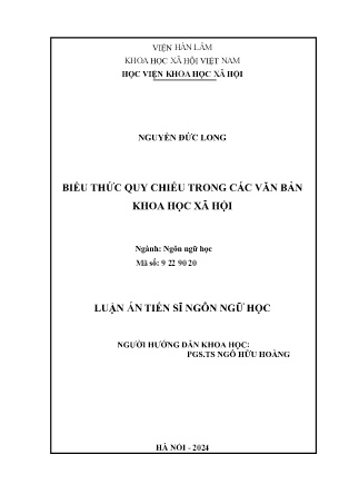 Luận án Biểu thức quy chiếu trong các văn bản khoa học xã hội