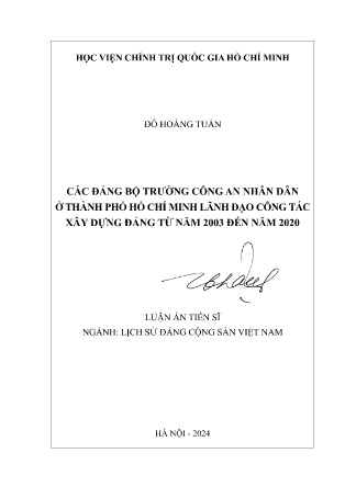 Luận án Các đảng bộ trường Công an nhân dân ở Thành phố Hồ Chí Minh lãnh đạo công tác xây dựng Đảng từ năm 2003 đến năm 2020