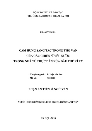 Luận án Cảm hứng sáng tác trong thơ văn của các chiến sĩ yêu nước trong nhà tù thực dân nửa đầu thế kỉ XX
