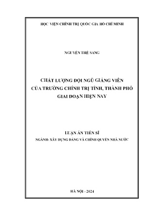 Luận án Chất lượng đội ngũ giảng viên của trường chính trị tỉnh, Thành phố giai đoạn hiện nay