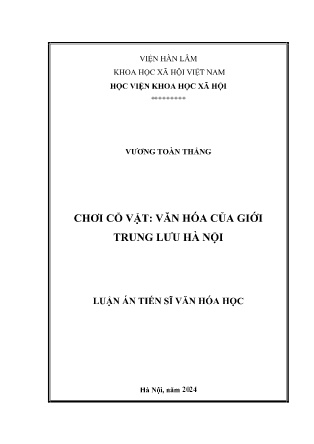 Luận án Chơi cổ vật: Văn hóa của giới trung lưu Hà Nội