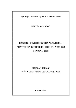Luận án Đảng bộ tỉnh Đồng Tháp lãnh đạo phát triển kinh tế du lịch từ năm 1998 đến năm 2020