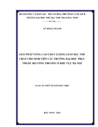 Luận án Giải pháp nâng cao chất lượng giáo dục thể chất cho sinh viên các trường Đại học trực thuộc bộ công thương ở khu vực Hà Nội