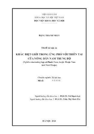 Luận án Khác biệt giới trong ứng phó với thiên tai của nông dân Nam Trung Bộ (Nghiên cứu trường hợp xã Phước Nam, huyện Thuận Nam tỉnh Ninh Thuận)