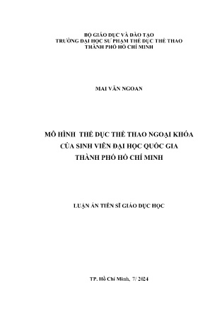 Luận án Mô hình thể dục thể thao ngoại khóa của sinh viên Đại học Quốc gia Thành phố Hồ Chí Minh