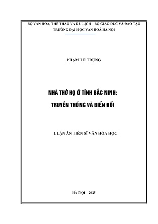 Luận án Nhà thờ họ ở tỉnh Bắc Ninh: Truyền thống và biến đổi