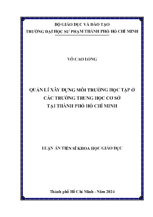 Luận án Quản lí xây dựng môi trường học tập ở các trường Trung học Cơ sở tại Thành phố Hồ Chí Minh