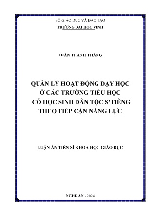 Luận án Quản lý hoạt động dạy học ở các trường Tiểu học có học sinh dân tộc S’tiêng theo tiếp cận năng lực
