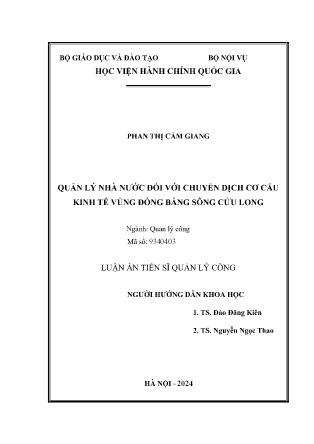 Luận án Quản lý Nhà nước đối với chuyển dịch cơ cấu kinh tế vùng đồng bằng sông Cửu Long