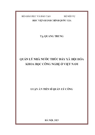 Luận án Quản lý Nhà nước thúc đẩy xã hội hóa khoa học công nghệ ở Việt Nam