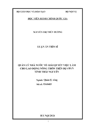 Luận án Quản lý nhà nước về giải quyết việc làm cho lao động nông thôn trên địa bàn tỉnh Thái Nguyên